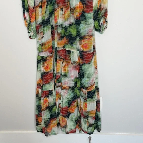 Anthropologie Abstract Watercolor Somerset Tiered Maxi Dress XL Green Orange - Picture 8 of 16